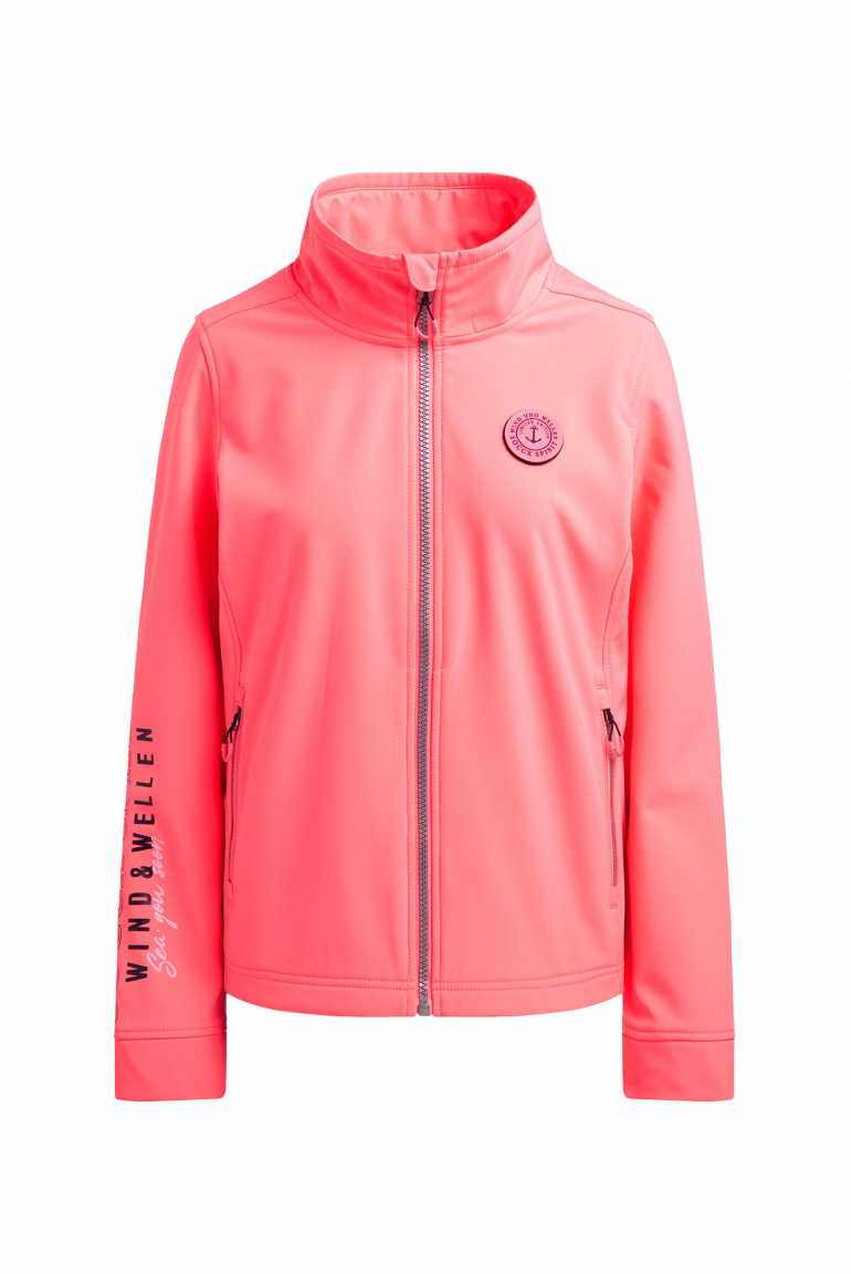 Softshelljacke mit Ärmelprint und Stickereien neon pink