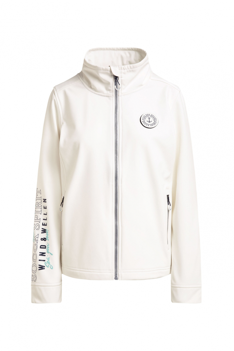 Softshelljacke mit Ärmelprint und Stickereien ivory