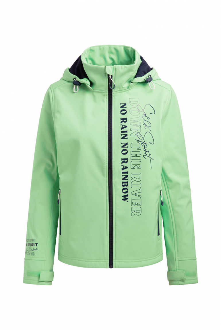 Softshelljacke mit Kapuze und Glossy Prints milky green