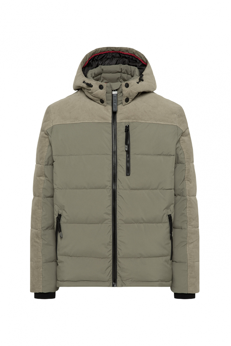Steppjacke im Materialmix mit Kapuze vintage khaki