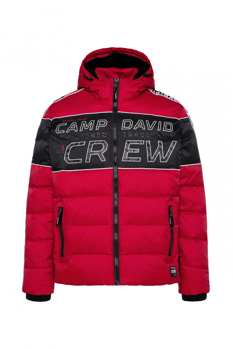 Steppjacke mit Colour-Blocking, Tapes, Artworks bright red