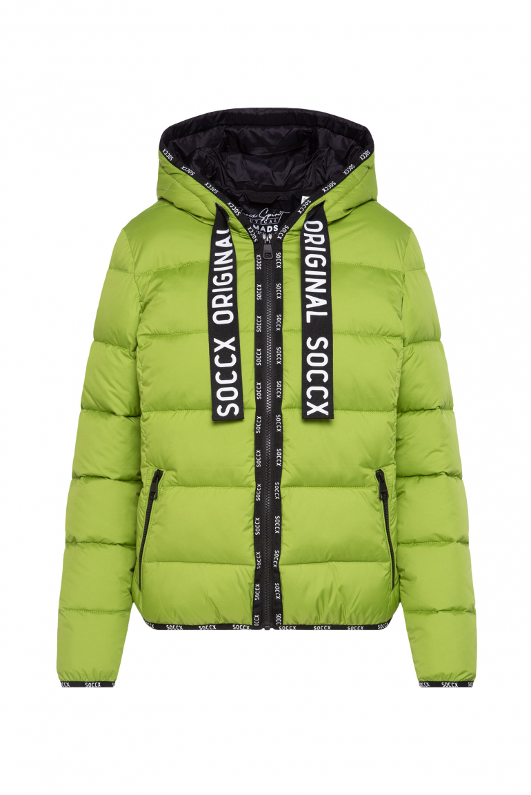 Steppjacke mit Kapuze und Logo-Bändern pistachio