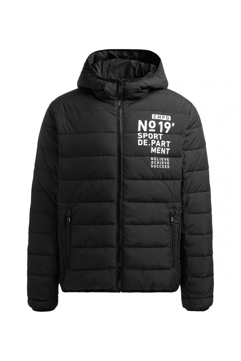 Steppjacke mit Kapuze und Vinyl Print black