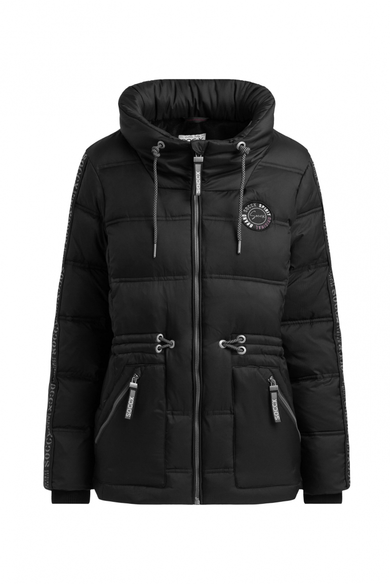 Steppjacke mit Taillengummizug und Logo-Tapes black