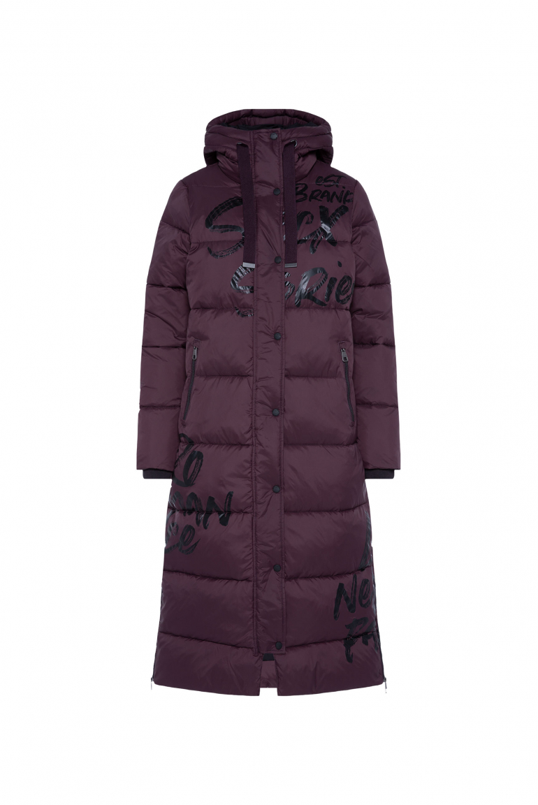 Steppmantel mit Kapuze und Logo Prints night plum