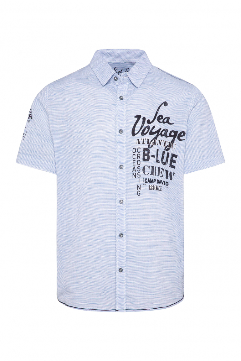 Streifenhemd Kurzarm mit Label Prints light blue