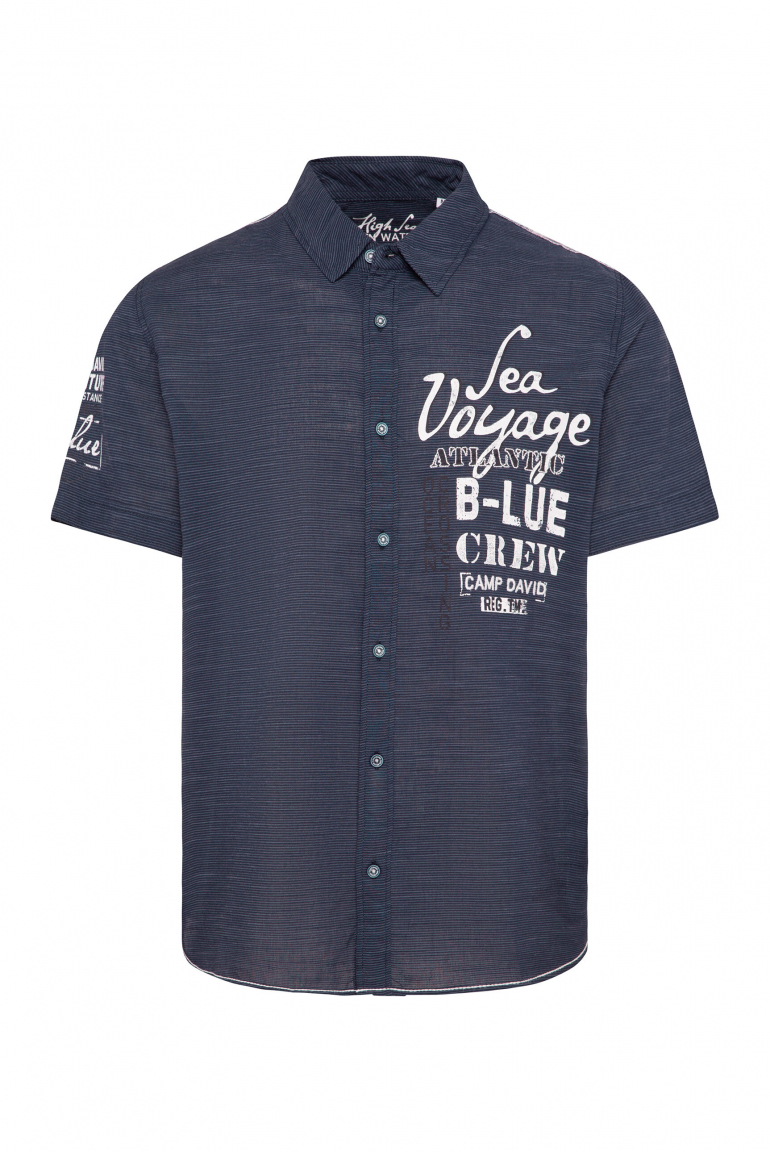 Streifenhemd Kurzarm mit Label Prints blue navy