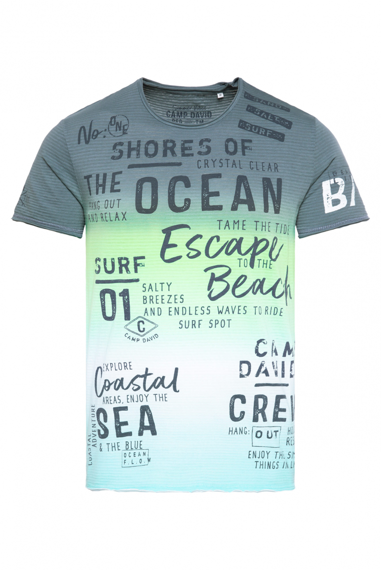 Streifenshirt Dip Dye im Used Look mit Label Prints surf grey