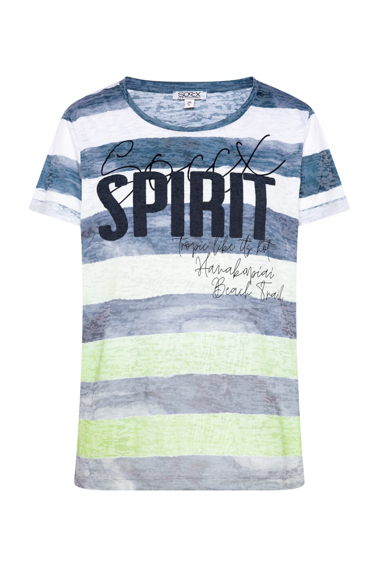 Streifenshirt mit Ausbrenner-Effekten und Artwork neon lime