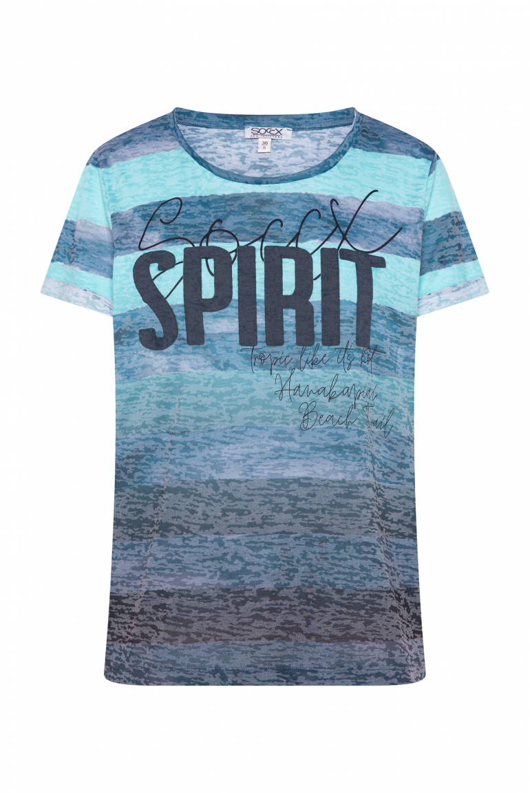 Streifenshirt mit Ausbrenner-Effekten und Artwork blue navy