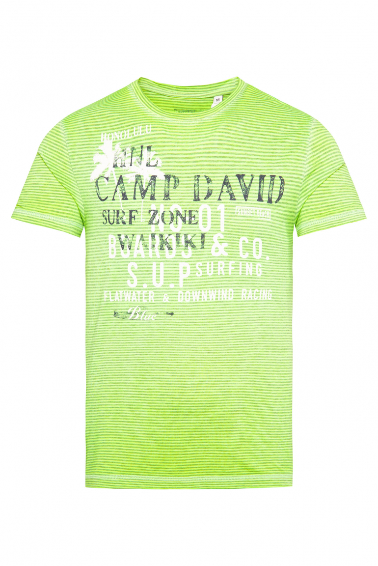 Streifenshirt mit Ausbrenner-Effekten und Prints neon lime