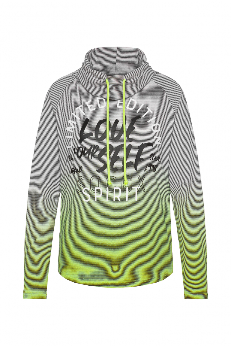 Streifenshirt mit hohem Kragen und Dip-Dye-Effekt neon lime
