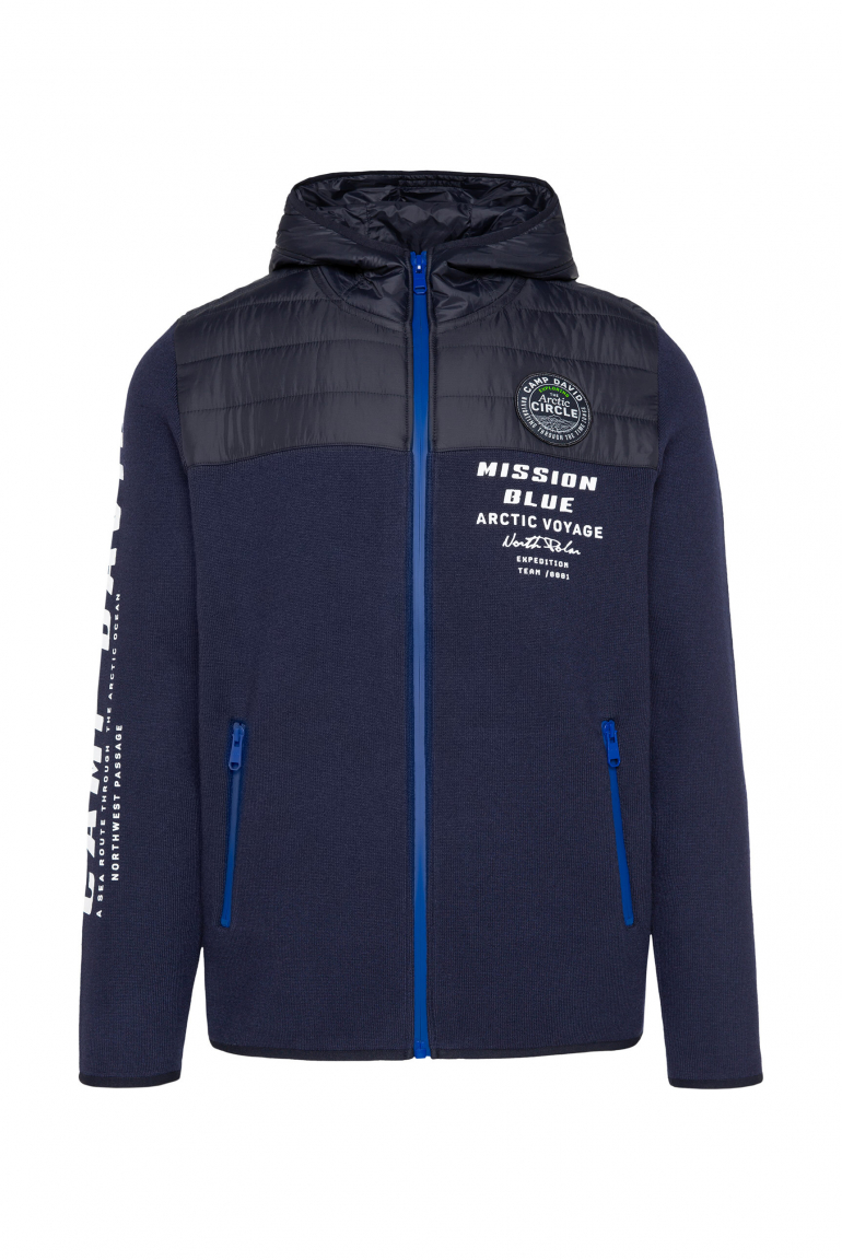 Strickjacke mit Steppkapuze  und Logo Prints blue navy