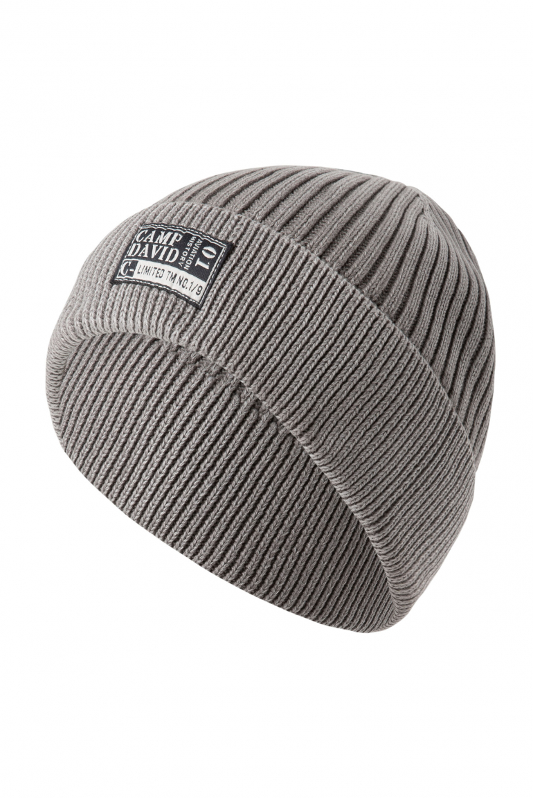 Strickmütze Stone Washed mit Label Patch dark stone