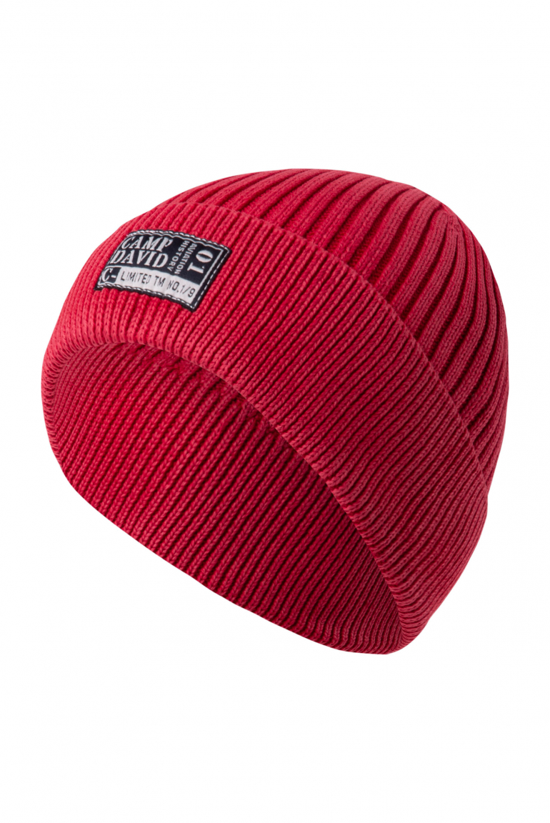 Strickmütze Stone Washed mit Label Patch royal red