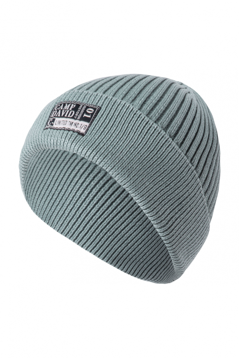 Strickmütze Stone Washed mit Label Patch teal