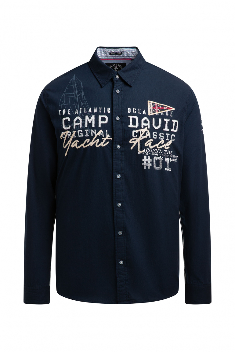 Strukturiertes Langarmhemd mit Logo-Applikationen blue navy