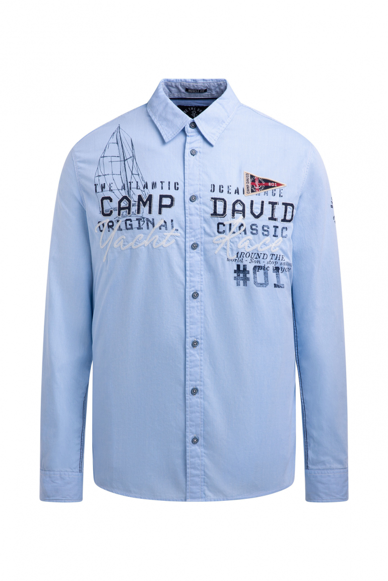 Strukturiertes Langarmhemd mit Logo-Applikationen light blue
