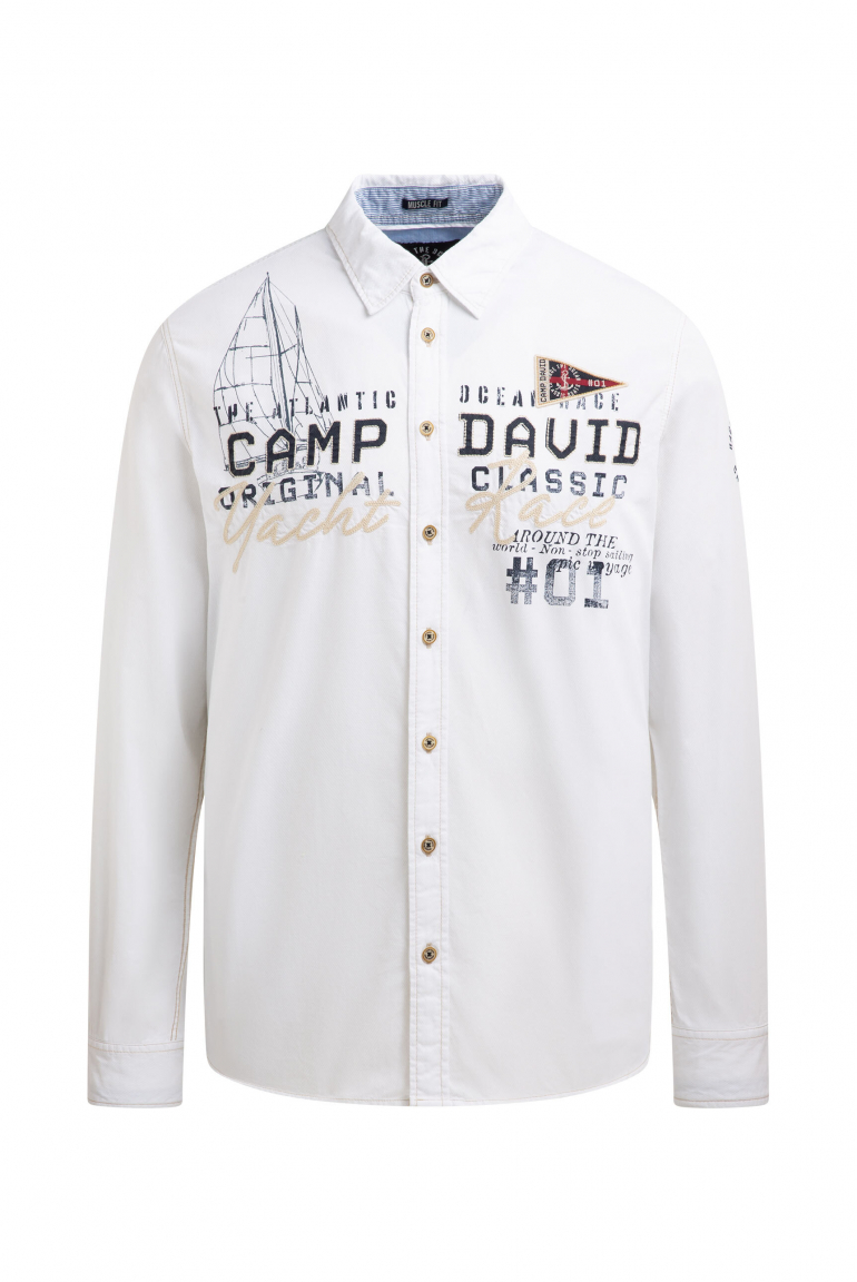 Strukturiertes Langarmhemd mit Logo-Applikationen white