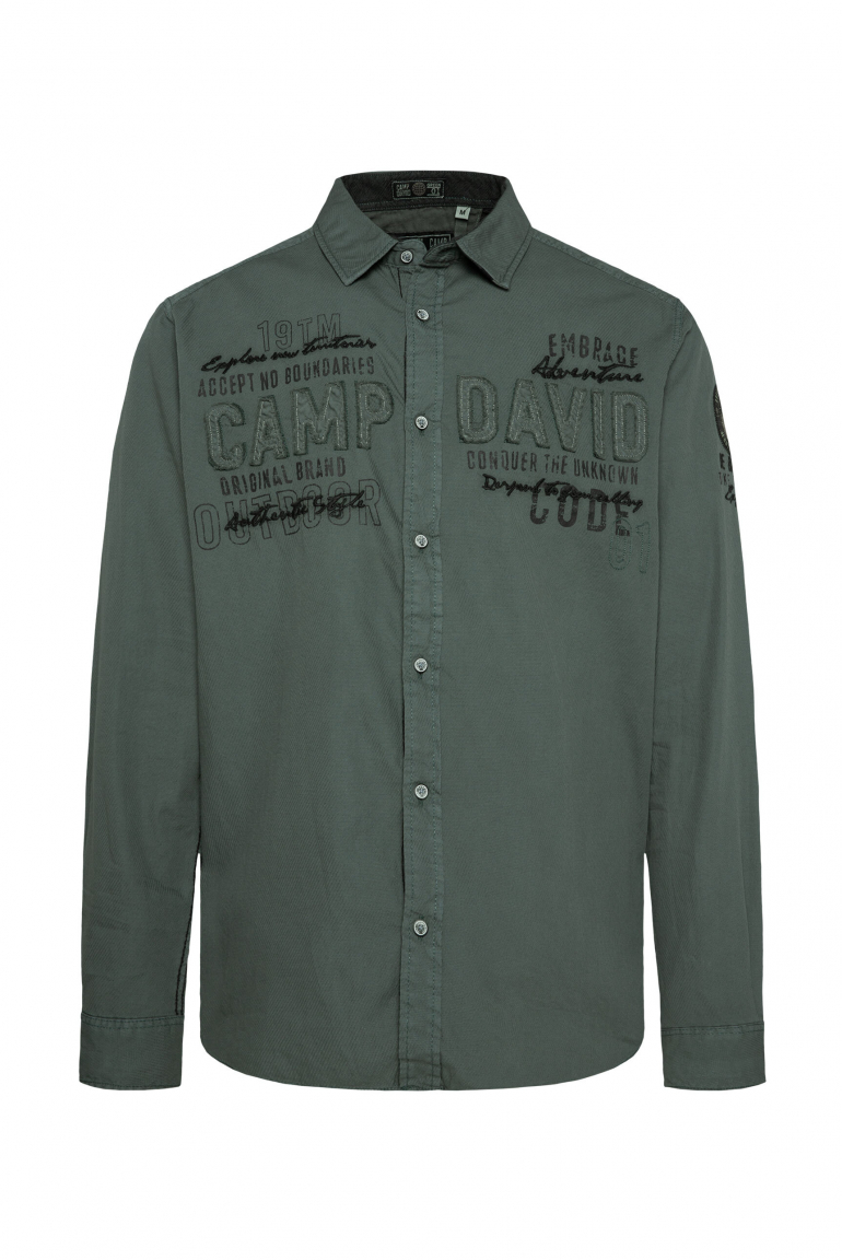 Strukturiertes Langarmhemd mit Logo Artworks deep forest