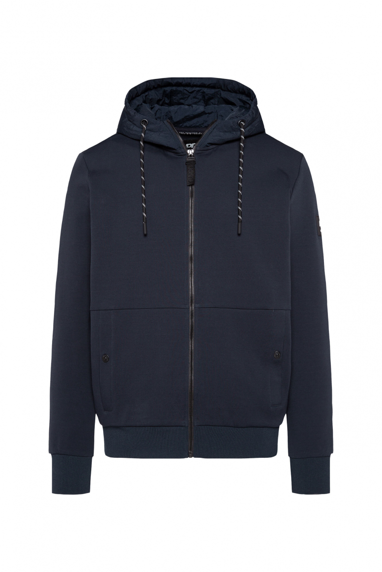 Sweatjacke aus Interlock mit Nylon-Kapuze true navy