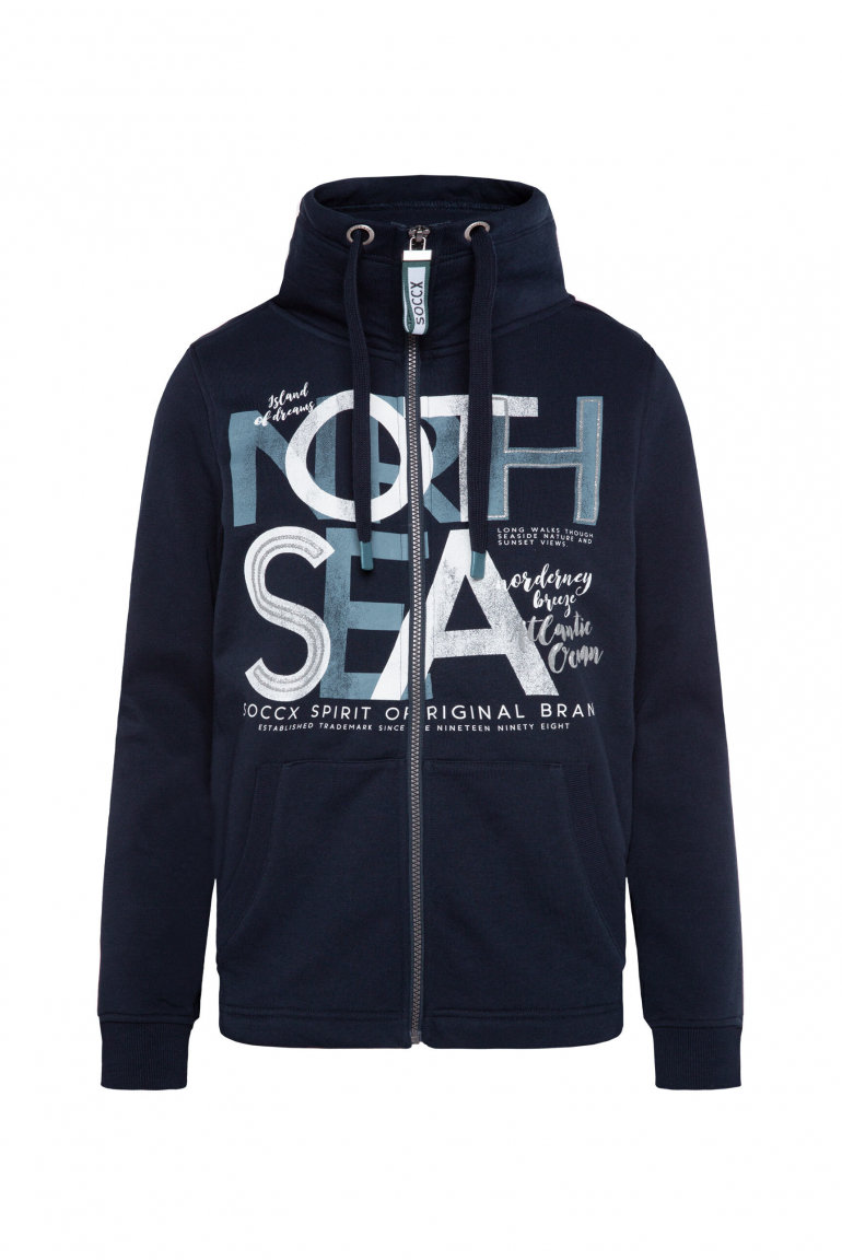 Sweatjacke mit hohem Kragen und Artwork blue navy
