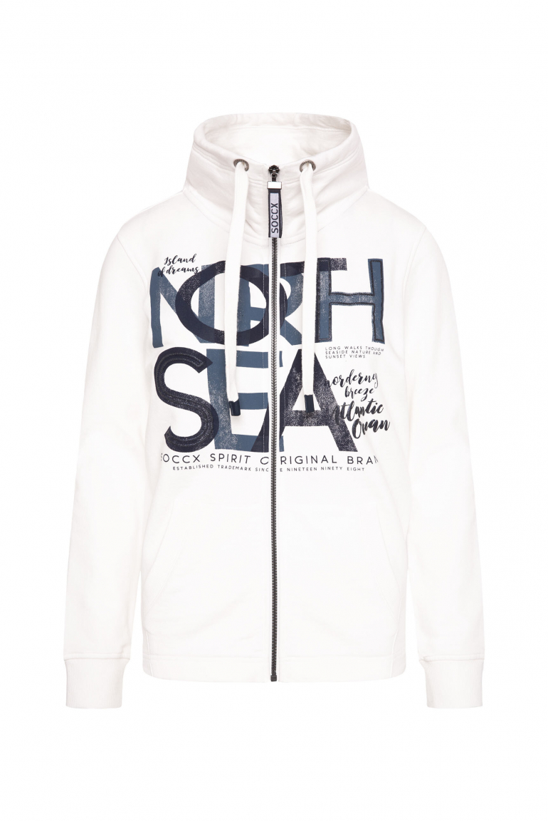 Sweatjacke mit hohem Kragen und Artwork ivory