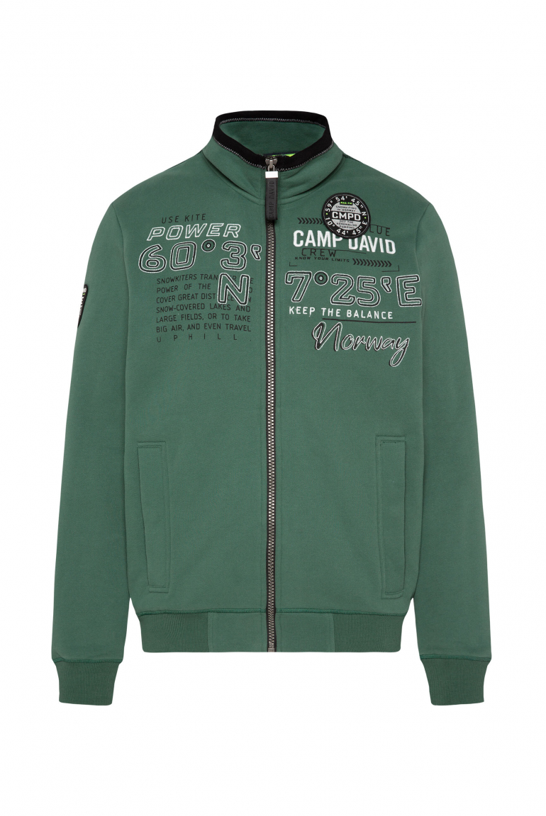 Sweatjacke mit Label-Applikationen dark green