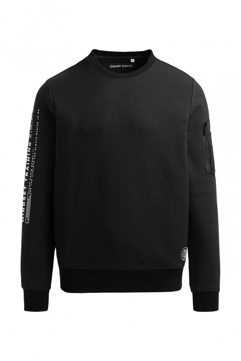 Sweatshirt aus Interlock mit Ärmeltasche und Artwork black