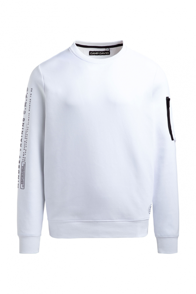 Sweatshirt aus Interlock mit Ärmeltasche und Artwork opticwhite