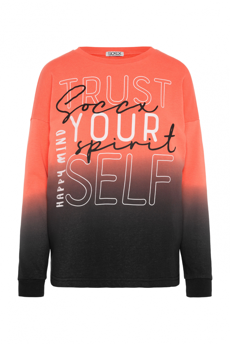 Sweatshirt Dip Dye mit Wording Print coral / black