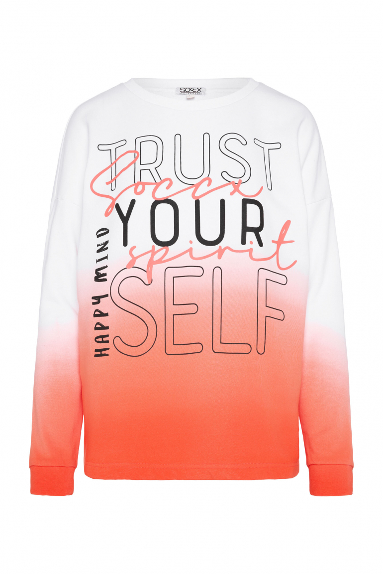 Sweatshirt Dip Dye mit Wording Print opticwhite / coral