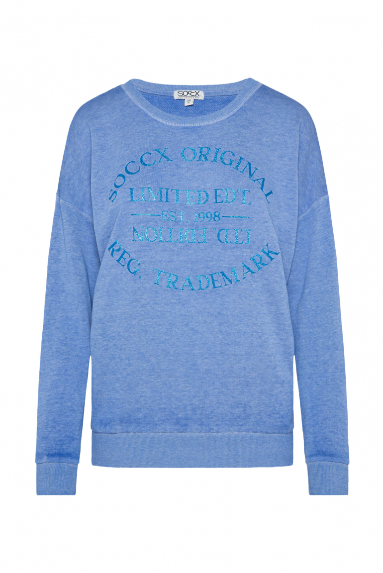 Sweatshirt mit Ausbrenner-Effekten und Print vividblue
