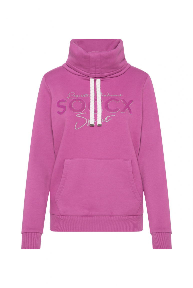 Sweatshirt mit hohem Kragen und Kontrastbändern iced berry