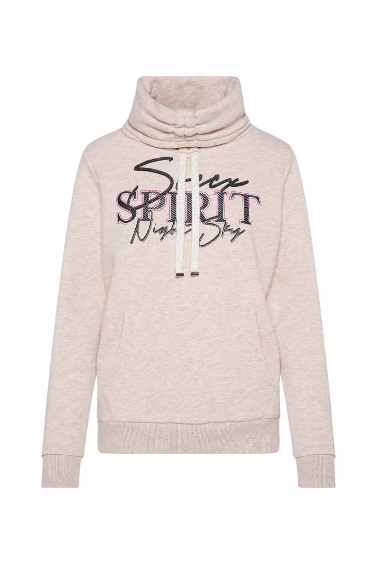 Sweatshirt mit hohem Kragen und Kontrastbändern faded beige mel.