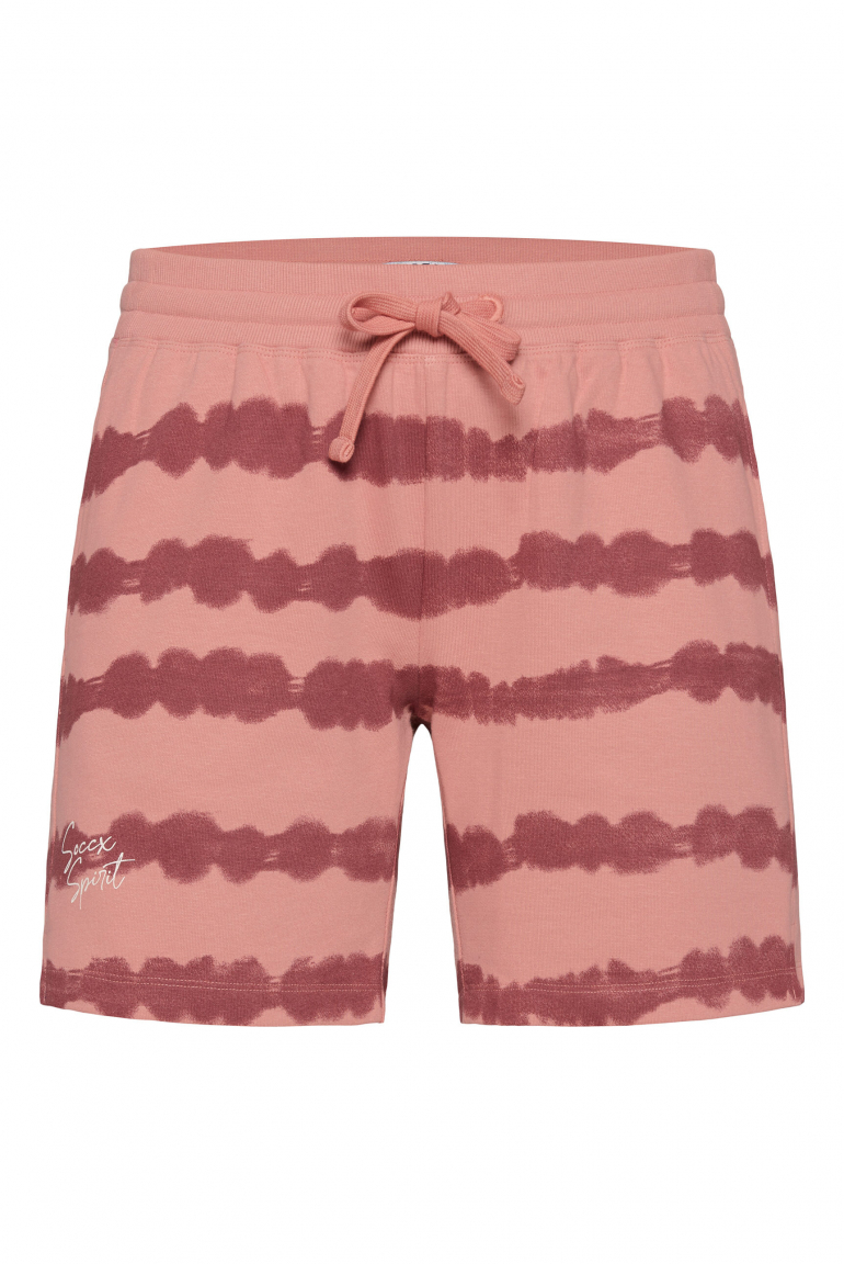 Sweatshorts mit Streifen im Batik-Look beachy red