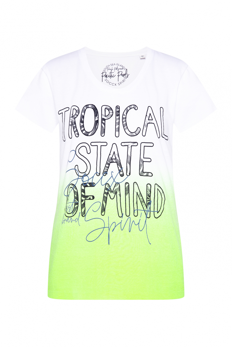 T-Shirt Dip Dye mit V-Neck und Artwork neon lime
