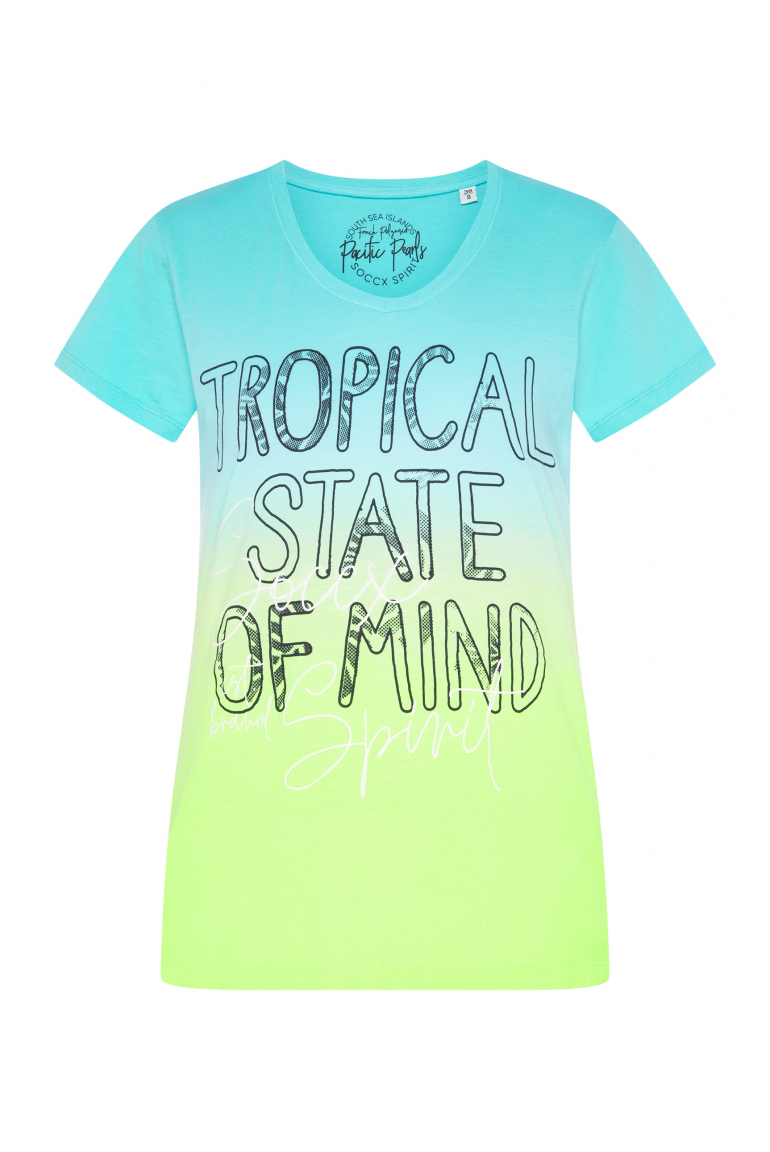 T-Shirt Dip Dye mit V-Neck und Artwork multi color