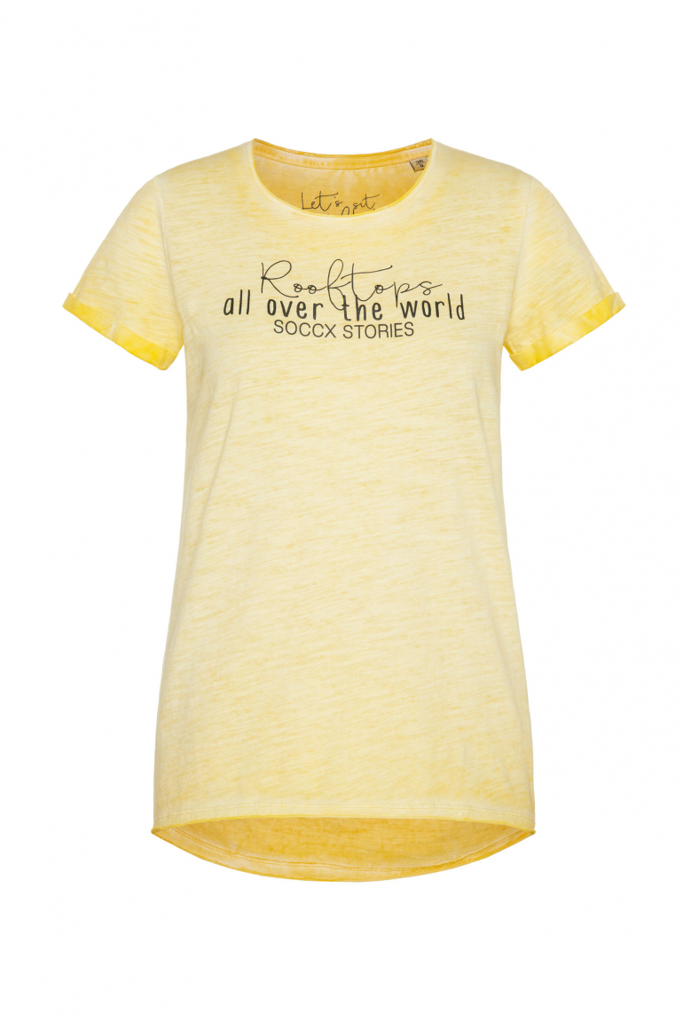 T-Shirt im Used Look mit Label Prints soft yellow