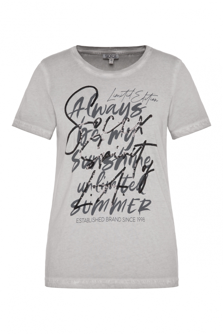 T-Shirt Inside Oil Dyed mit Pailletten-Wording shadow