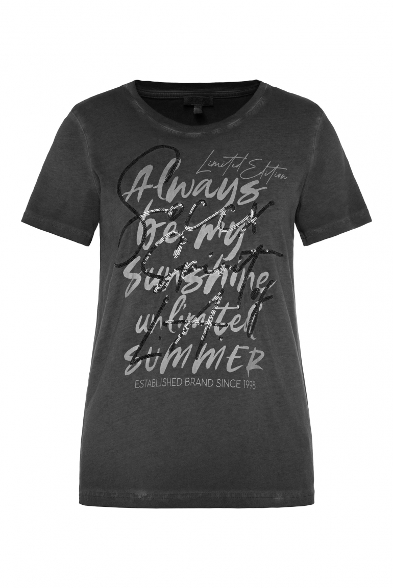 T-Shirt Inside Oil Dyed mit Pailletten-Wording black