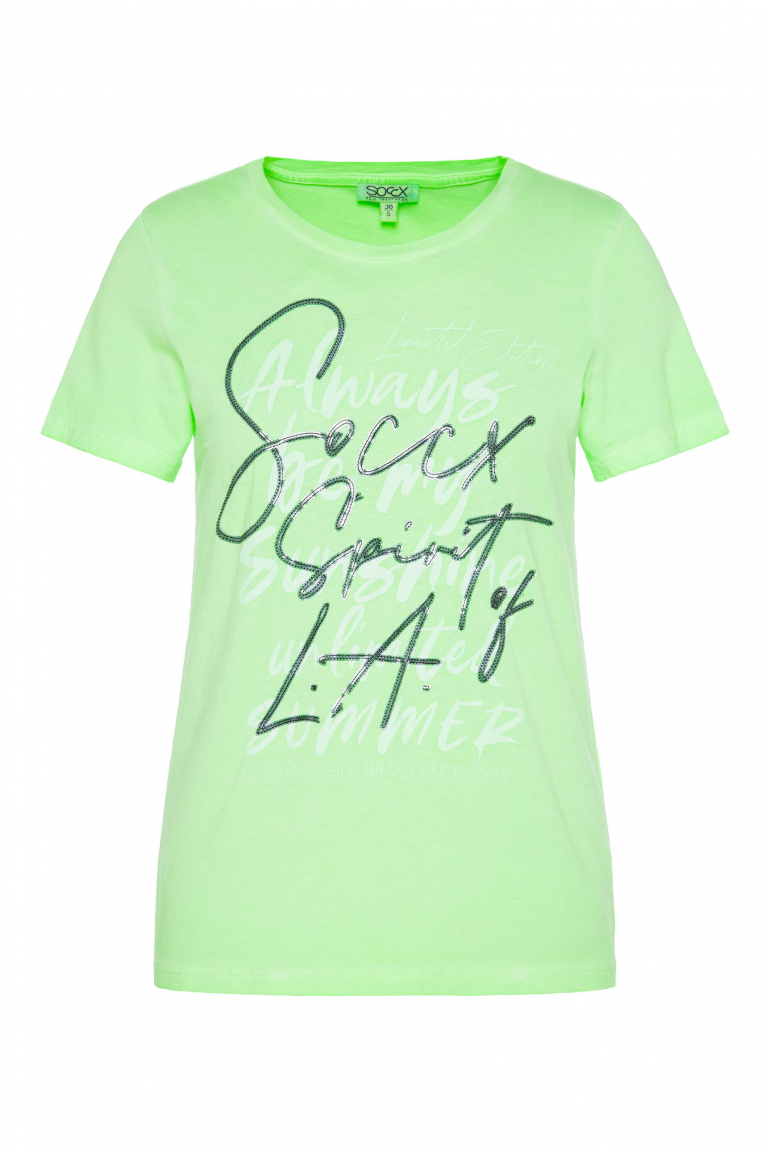 T-Shirt Inside Oil Dyed mit Pailletten-Wording neon green