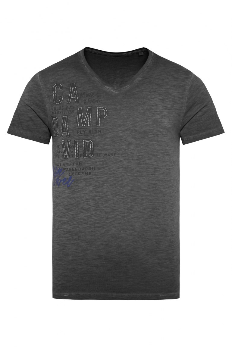 T-Shirt Inside Oil Dyed mit V-Neck und Print black