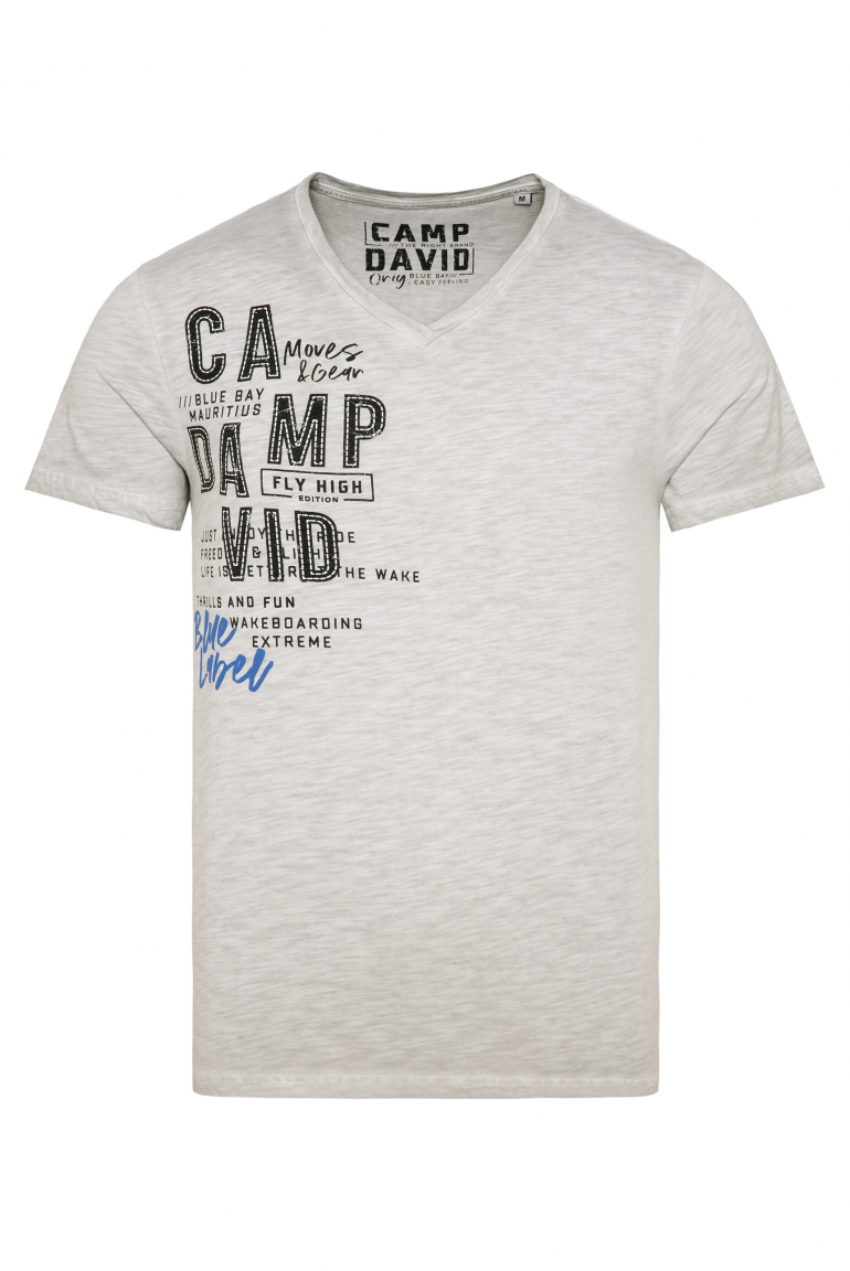 T-Shirt Inside Oil Dyed mit V-Neck und Print shadow