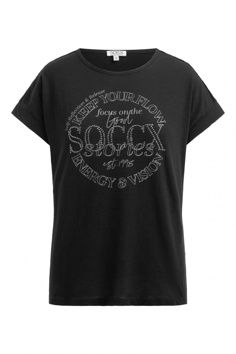 T-Shirt mit Artwork aus Schmucksteinen black