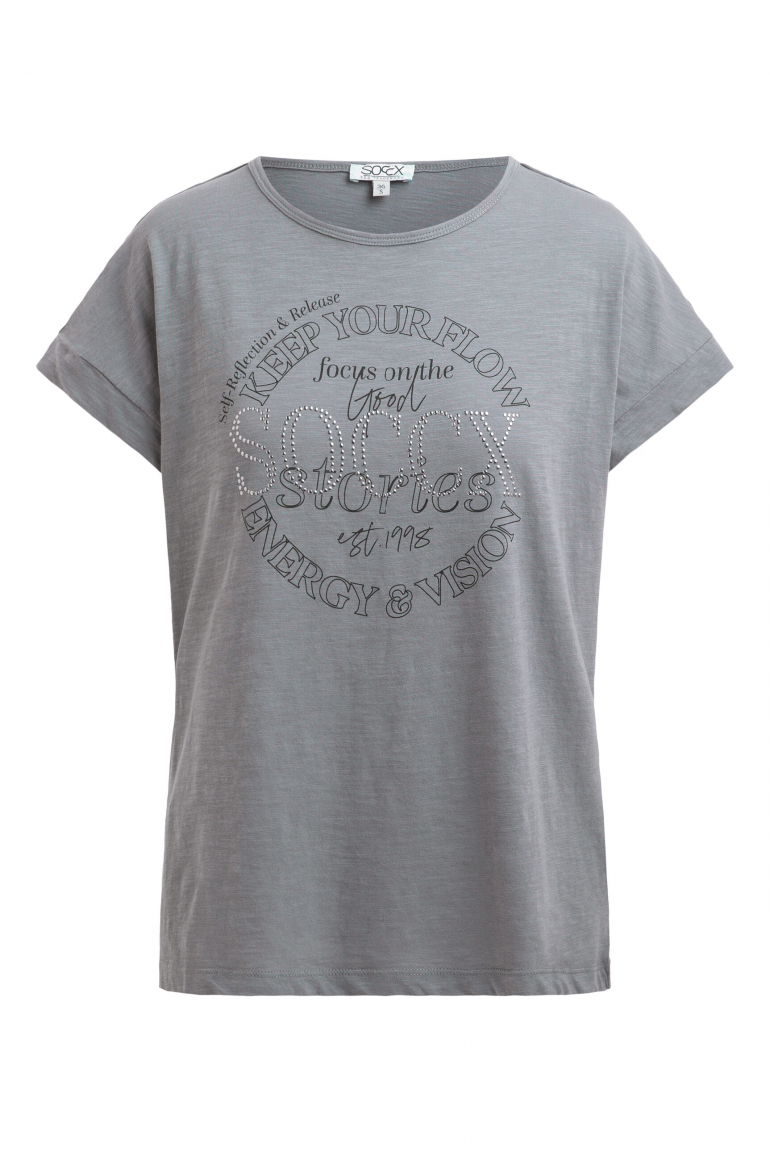 T-Shirt mit Artwork aus Schmucksteinen lunar grey
