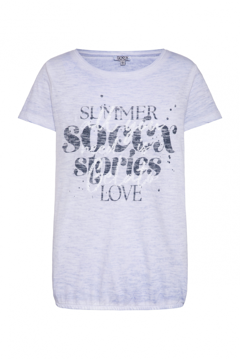 T-Shirt mit Elastiksaum und Artwork soft sky