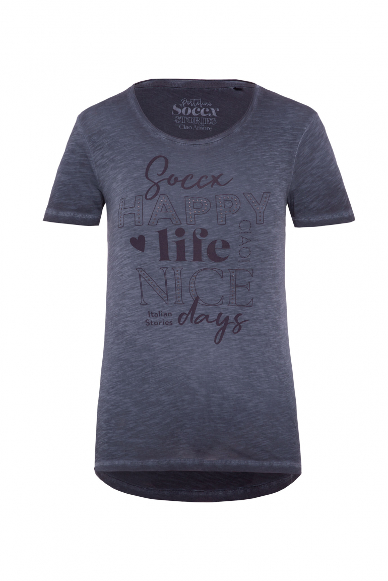 T-Shirt mit Glitter Wording Print deep sea
