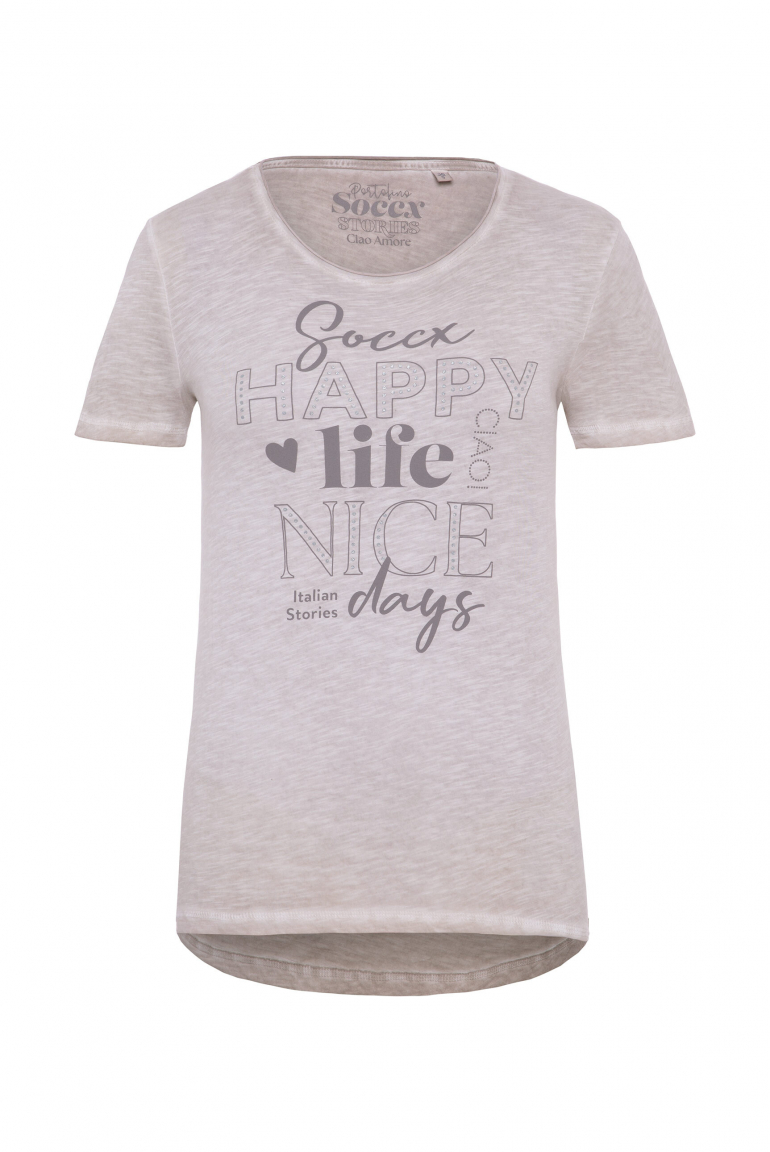 T-Shirt mit Glitter Wording Print pale sand