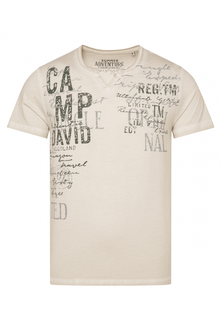 T-Shirt mit Label Prints im Used Look silvery